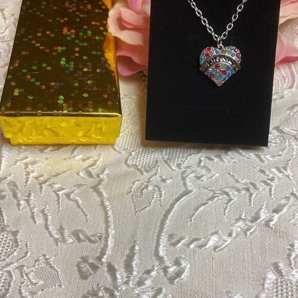 👠Yee Qin multicolor Rhinestones heart pendant - Picture 1 of 5